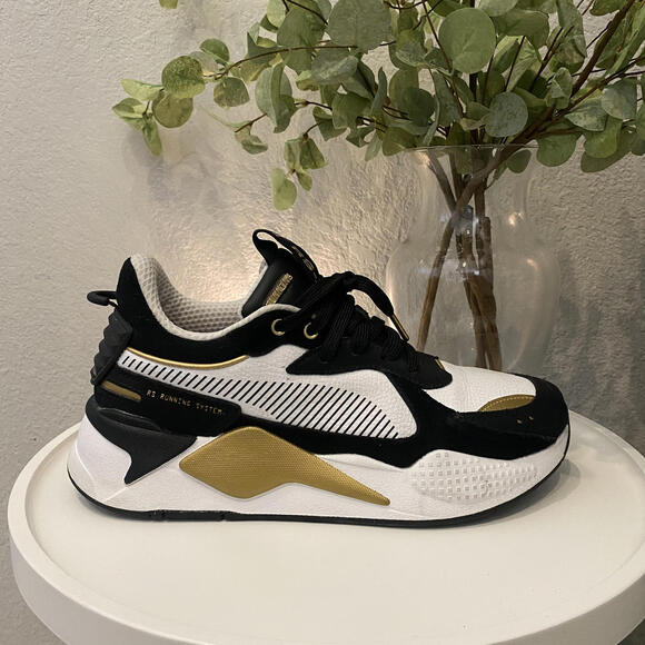 Puma Womens Rs-X Peb Black White Gold Sneaker Running Womens 10 Excellent - Picture 1 of 8